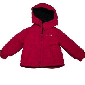London‎ Fog Kids Red Puffer Jacket Winter Coat Warm Sherpa Lined Hooded 24M